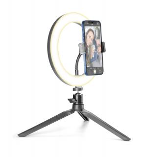 Tripod Cellularline Selfie Ring s LED osvětlením pro selfie fotky a videa Černý