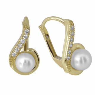 Zlaté náušnice s perlou Z40-890 váha: 3.05 g, ryzost: Au 585/1000