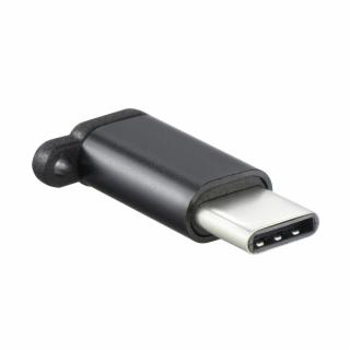 Adaptér nabíjení Micro USB - USB typ C [PA-30] s přívěskem - černý