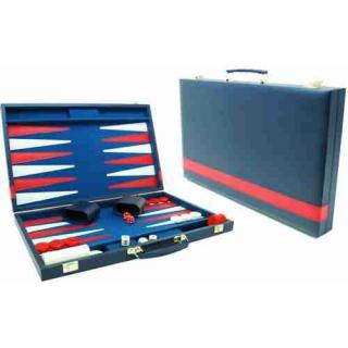 Backgammon 38 cm blue with red stripe - stolní hra