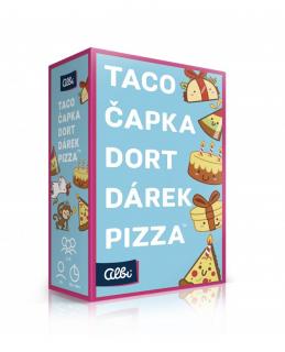 Taco, čapka, dort, dárek, pizza