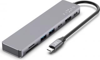 7-portový hliníkový USB-C FIXED HUB Card pro notebooky a tablety, šedý