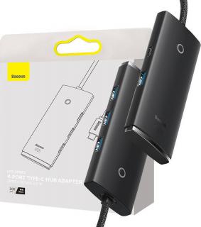 Baseus Lite Series Hub 4v1 USB-C na 4x USB 3.0 + USB-C, 1m (černý)