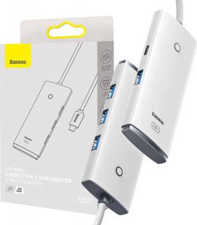 Baseus Lite Series Hub 4v1 USB-C na 4x USB 3.0 + USB-C, 25cm (bílý)