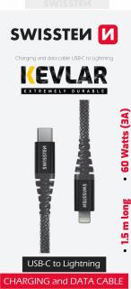 DATOVÝ KABEL SWISSTEN KEVLAR USB-C / LIGHTNING 1,5 M ANTRACIT