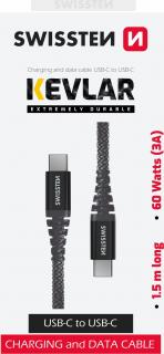 DATOVÝ KABEL SWISSTEN KEVLAR USB-C / USB-C 1,5 M ANTRACIT