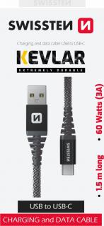 DATOVÝ KABEL SWISSTEN KEVLAR USB / USB-C 1,5 M ANTRACIT