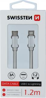 DATOVÝ KABEL SWISSTEN TEXTILE USB-C / LIGHTNING 1,2 M STŘÍBRNÝ