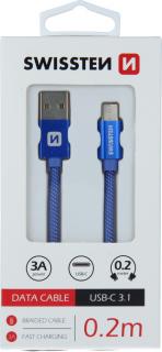 DATOVÝ KABEL SWISSTEN TEXTILE USB / USB-C 0,2 M MODRÝ