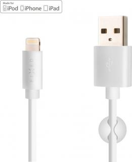 Datový a nabíjecí kabel FIXED s konektory USB/Lightning, 1 metr, MFI certifikace, bílý