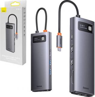 Dokovací stanice 9v1 Baseus Metal Gleam Series, USB-C na 2x USB 3.0 + 2x HDMI + USB 2.0 + USB-C PD + Ethernet RJ45 + microSD/SD