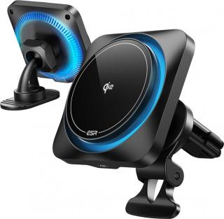 ESR HALOLOCK CRYOBOOST MAGNETIC MAGSAFE DASHBOARD & VENT CAR MOUNT WIRELESS CHARGER QI2 15W FROSTED ONYX