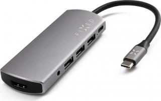 hliníkový FIXED HUB 6IN1 s rozhraním USB-C pro notebooky a tablety