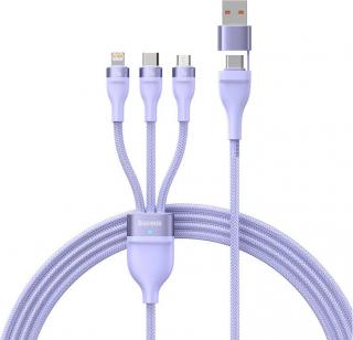 Kabel USB 3v1 Baseus Flash Series 2, USB-C + micro USB + Lightning, 100 W, 1,2 m (fialový)