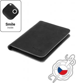 Kožená peněženka FIXED Smile Passport se smart trackerem FIXED Smile PRO, velikost cestovního pasu, černá