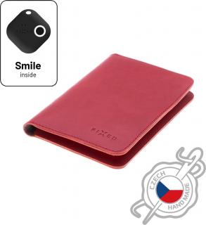 Kožená peněženka FIXED Smile Passport se smart trackerem FIXED Smile PRO, velikost cestovního pasu, červená