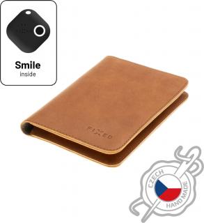 Kožená peněženka FIXED Smile Passport se smart trackerem FIXED Smile PRO, velikost cestovního pasu, hnědá