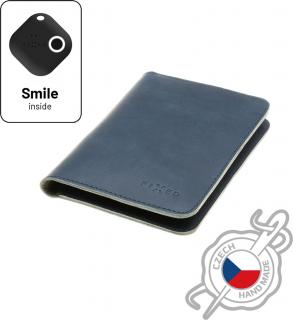 Kožená peněženka FIXED Smile Passport se smart trackerem FIXED Smile PRO, velikost cestovního pasu, modrá