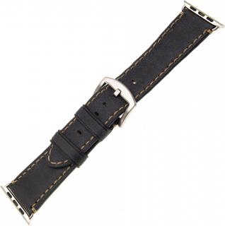 Kožený řemínek FIXED Berkeley pro Apple Watch 42/44/45/49mm se stříbrnou sponou, velikost L, uhlově černý