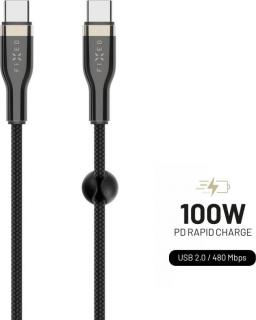 Nabíjecí a datový opletený kabel FIXED s konektory USB-C/USB-C a podporou PD, 1.2m, USB 2.0, 100W, černý