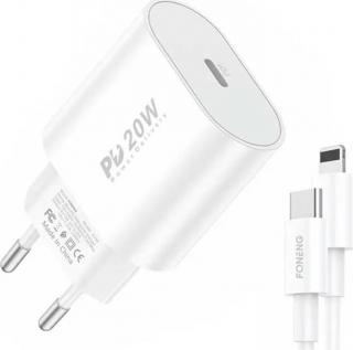 Rychlá nabíječka Foneng 1x USB PD 3.0 EU39 + USB C na Lightning pro iPhone