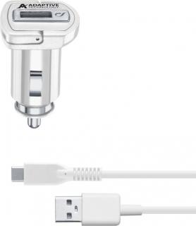 Set Cellularline autonabíječky a USB-C kabelu, adaptivní nabíjení, 15W, bílá