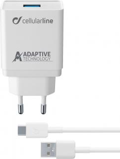 Set USB nabíječky a USB-C kabelu Cellularline, adaptivní nabíjení, 15W, bílý