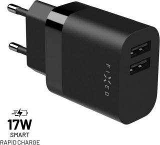 Síťová nabíječka FIXED s 2xUSB výstupem, 17W Smart Rapid Charge, černá