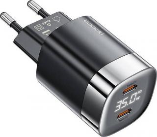 Síťová nabíječka Toocki 2x USB-C, GaN 35W charger (black)