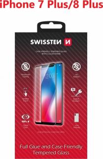 SKLO SWISSTEN FULL GLUE, COLOR FRAME, CASE FRIENDLY PRO APPLE IPHONE 7 PLUS/8 PLUS ČERNÉ