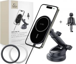 TECH-PROTECT MM15W-V6 MAGNETIC MAGSAFE DASHBOARD & VENT CAR MOUNT WIRELESS CHARGER 15W BLACK/BLACK