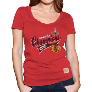 Dámské tričko Chicago Blackhawks 2015 Stanley Cup Champions Slim Fit Deep V-Neck Velikost: S