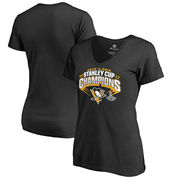 Dámské tričko Pittsburgh Penguins Fanatics Branded 2017 Stanley Cup Champions Slapshot V-Neck T-Shirt - Black Velikost: 3XL