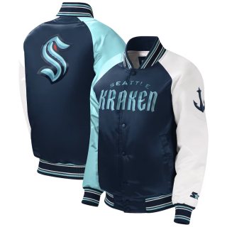 Dětská Bunda Seattle Kraken Starter Youth Raglan Full-Snap Varsity Jacket - Deep Sea Blue Velikost: Dětské M (9 - 11 let)