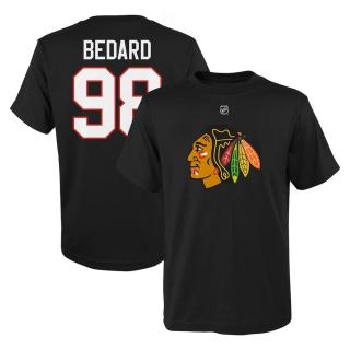 Dětské tričko Connor Bedard #98 Chicago Blackhawks Player Name & Number Black Velikost: Dětské L (11 - 12 let)