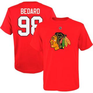 Dětské tričko Connor Bedard #98 Chicago Blackhawks Player Name & Number Red Velikost: Dětské XL (13 - 15 let)