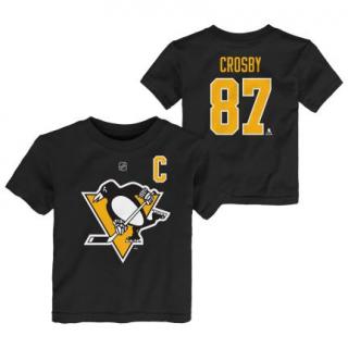 Dětské tričko Sidney Crosby Pittsburgh Penguins Flat Captains Name and Number Velikost: Dětské L (11 - 12 let)