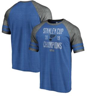 Pánské tričko St. Louis Blues 2019 Stanley Cup Champions In the Crease 2-Stripe Tri-Blend Raglan Velikost: XXL