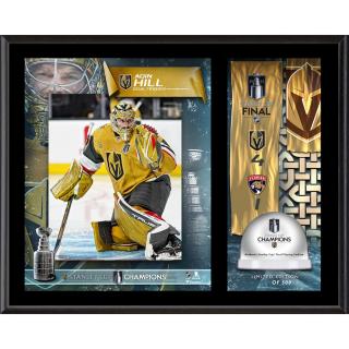 Sběratelská plaketa - koláž Vegas Golden Knights Adin Hill 2023 Stanley Cup Champions 12'' x 15'' Sublimated Plaque with Game-Used Ice from the 2023…