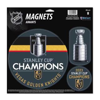 Set magnetek Vegas Golden Knights 2023 Stanley Cup Champions Three-Pack Indoor/Outdoor Vinyl Magnet Set