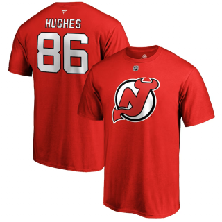 Tričko Jack Hughes #86 New Jersey Devils Name & Number T-Shirt - Red Velikost: XL