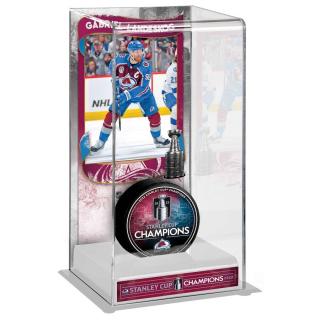 Vitrína na puk Colorado Avalanche 2022 Stanley Cup Champions Gabriel Landeskog Logo Deluxe Tall Hockey Puck Case