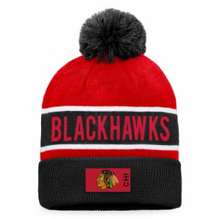 Zimní čepice Chicago Blackhawks Authentic Pro Game & Train Cuffed Pom Knit Black-Athletic Red