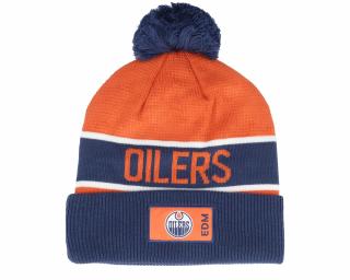 Zimní čepice Edmonton Oilers Authentic Pro Game & Train Cuffed Pom Knit Athletic Navy-Dark Orange