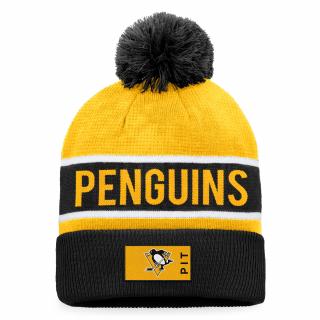 Zimní čepice Pittsburgh Penguins Authentic Pro Game & Train Cuffed Pom Knit Black-Yellow Gold