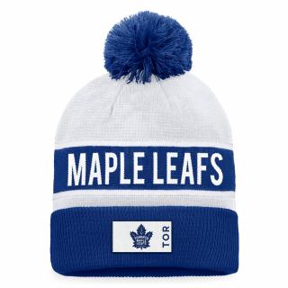 Zimní čepice Toronto Maple Leafs Authentic Pro Game & Train Cuffed Pom Knit Blue Cobalt-White