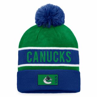 Zimní čepice Vancouver Canucks Authentic Pro Game & Train Cuffed Pom Knit Blue Cobalt-Kelly Green