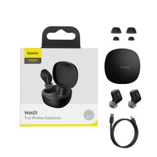 Baseus Encok WM01 TWS earphone bezdrátová sluchátka bluetooth BT 5.0 černé