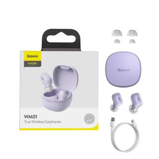 Baseus Encok WM01 TWS earphone bezdrátová sluchátka bluetooth BT 5.0 violet
