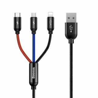 Baseus Three USB kabel 3v1 Apple Lightning / Micro USB / USB-C 1,2m 3,5A CAMLT-BSY01